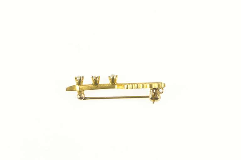 10K Yellow Gold Alpha Xi Delta Seed Pearl Diamond Bar Pin/Brooch
