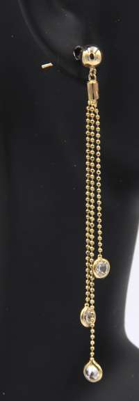 Elegant Yellow Gold Cubic Zirconia Dangle Earrings