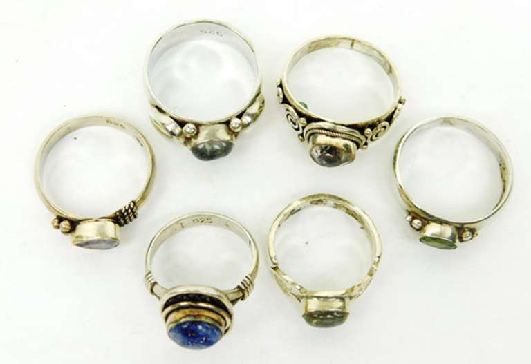 6 Sterling Silver Gemstone Rings