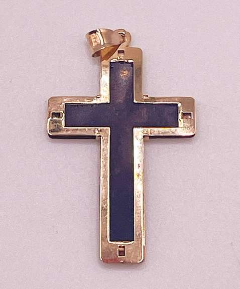 14kt Solid Yellow Gold & Onyx Cross Pendant