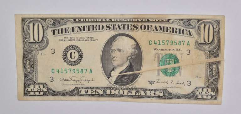 ERROR 1988-A $10 Philadelphia, PA US FRN Gutter Fold Error Note