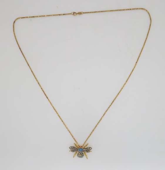 Vintage Opal, Ruby & Diamond Bee Pin/Necklace
