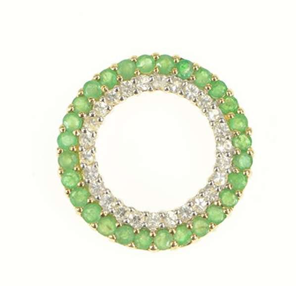 10K Yellow Gold White Sapphire Emerald Circle Halo Journey Pendant