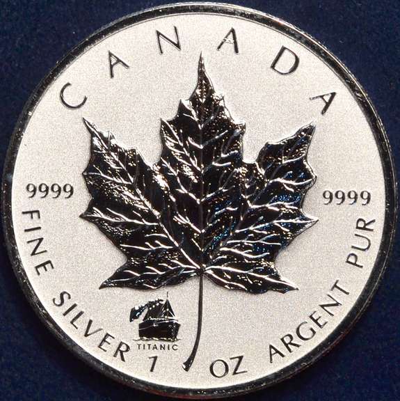 2012 Canadian Maple Leaf Reverse Proof Titanic Privy Mark BU 1 Ounce Silver