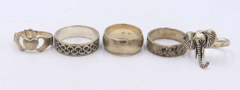 Vintage 925 Sterling Silver Group Lot of 5 Rings