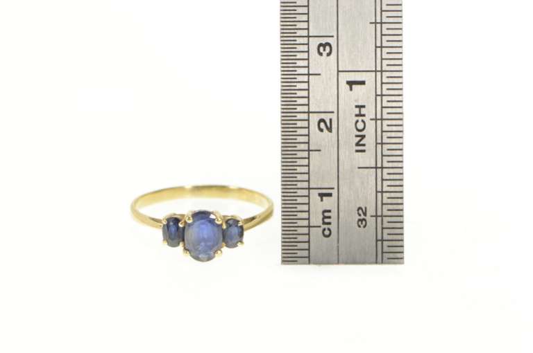 14K Yellow Gold Three Stone Natural Sapphire Engagement Ring