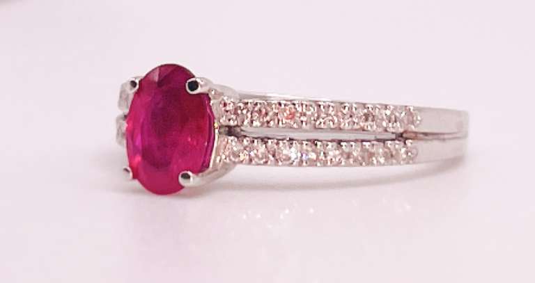 18kt Solid White Gold, Ruby, & Diamond Ring