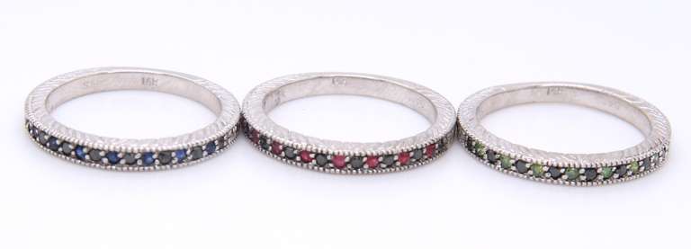 Wht an Amazing Set of 3 Fancy Sapphires Stacking Bands