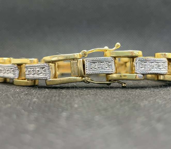 MENS 1.00 CARAT T.W. TWO-TWO DIAMOND BRACELET IN 14K WHITE/YELLOW GOLD