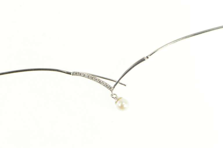 14K White Gold Vintage Pearl CZ Freeform Classic Vintage Necklace
