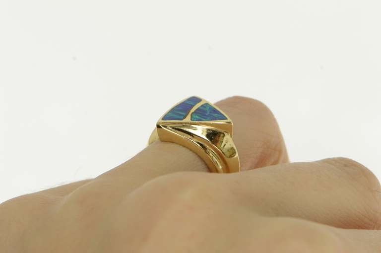 14K Yellow Gold Triangle Opal Inlay Geometric Statement Ring
