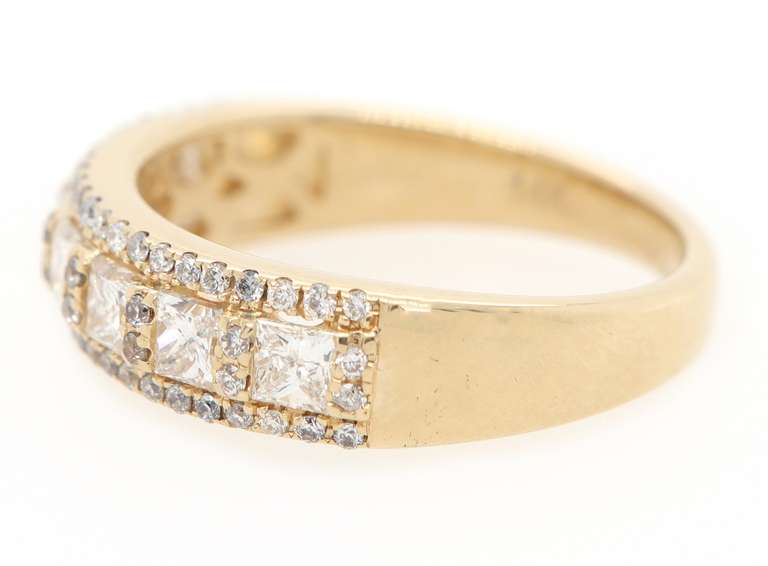 Gorgeous 0.95ctw Princess and Round Diamond Triple Row Band Ring in 14K