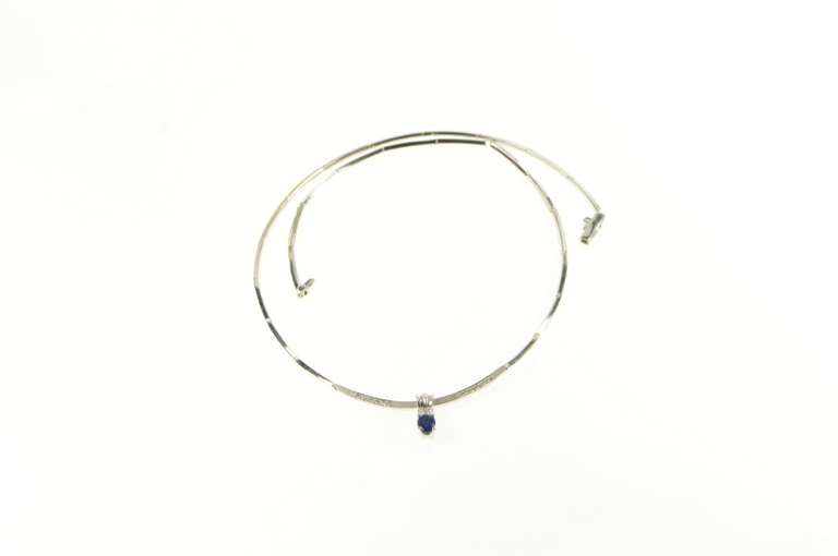 18K White Gold Vintage Syn. Sapphire CZ Accent Collar Necklace