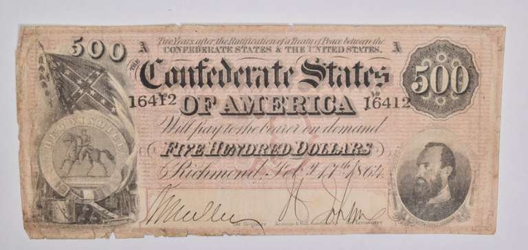 1864 $500 Confederate States Of America Large Note Horse Blanket