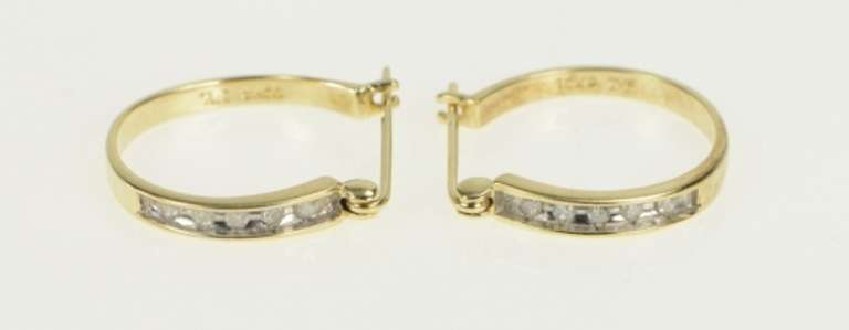 10K Yellow Gold Vintage Diamond Classic 15.5mm Hoop Earrings