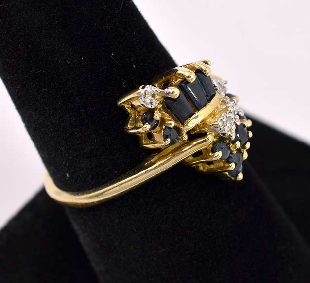 Striking Blue Sapphire with Diamonds Ring in 14K Yellow Gold