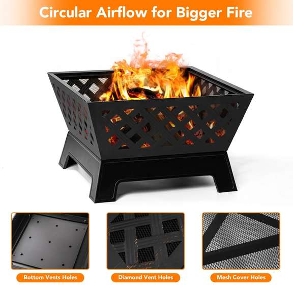 26 Inch Fire Pits Large Wood Burning Square Firepit