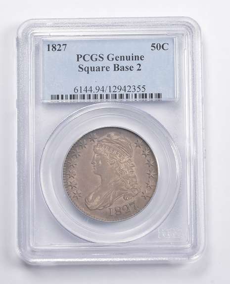 Genuine 1827 Capped Bust Half Dollar Square Base 2 PCGS