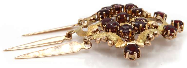 Vintage Garnet Heirloom Style Dangle Brooch in 14K