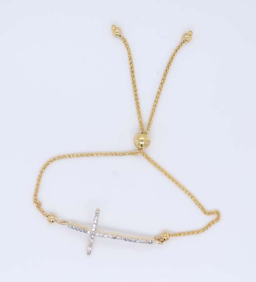 Dazzling Yellow Gold Diamond Cross Bracelet