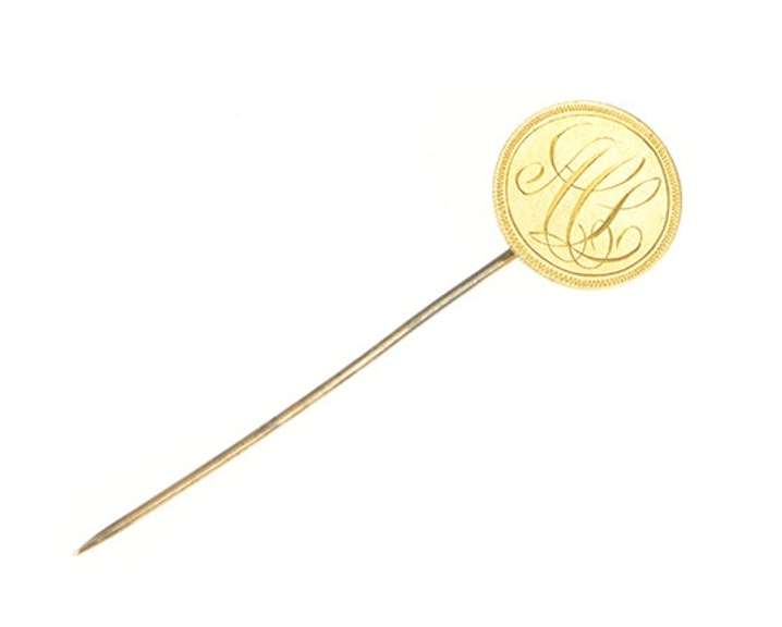 14K Yellow Gold Victorian ACL ALC Monogram Original Box Stick Pin