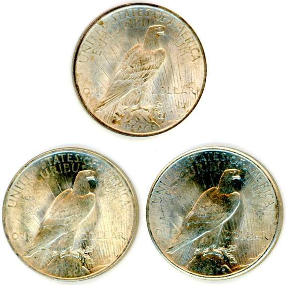 3 Different Peace Silver Dollars: 1923, 1924, & 1925