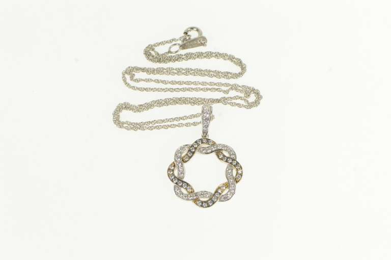 Sterling Silver Twist Design Round CZ Pendant Chain Necklace