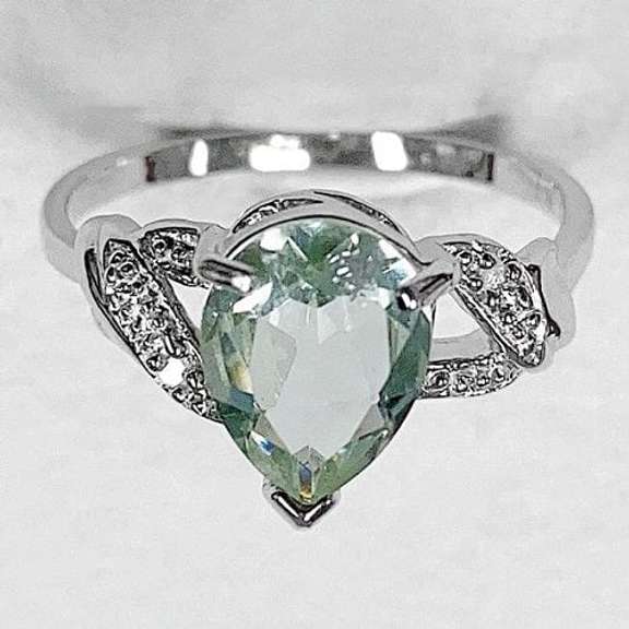 1.48 CT GREEN AMETHYST SILVER COCKTAIL RING
