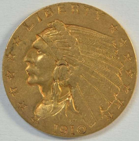 Lovely original 1910 US $2.50 Indian Gold Piece