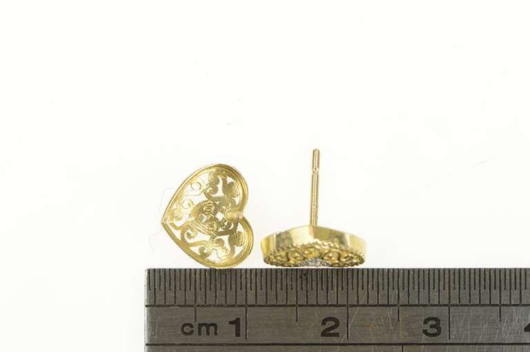 10K Yellow Gold Diamond Inset Heart Filigree Love Symbol Earrings