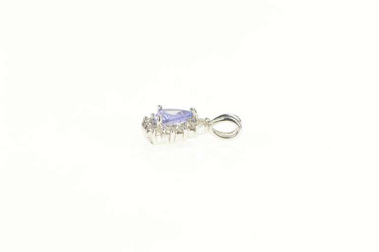 14K White Gold Trillion Tanzanite Diamond Halo Statement Pendant