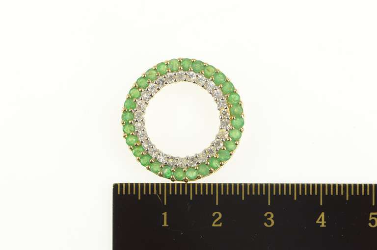 10K Yellow Gold White Sapphire Emerald Circle Halo Journey Pendant