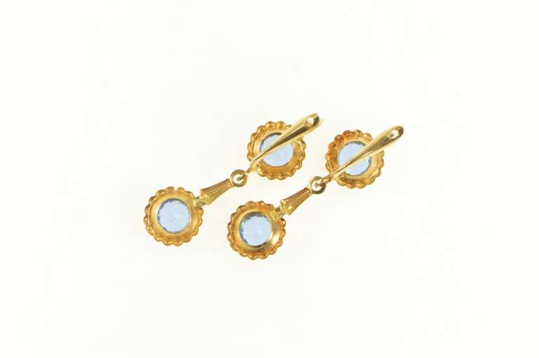 18K Yellow Gold 1940's Sim. Sapphire Ornate Floral Dangle Earrings