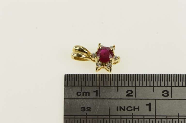 14K Yellow Gold 0.55 Ctw Natural Ruby Diamond Halo Flower Pendant