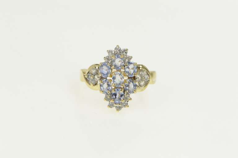 10K Yellow Gold Oval Tanzanite Diamond Cluster Statement Ring