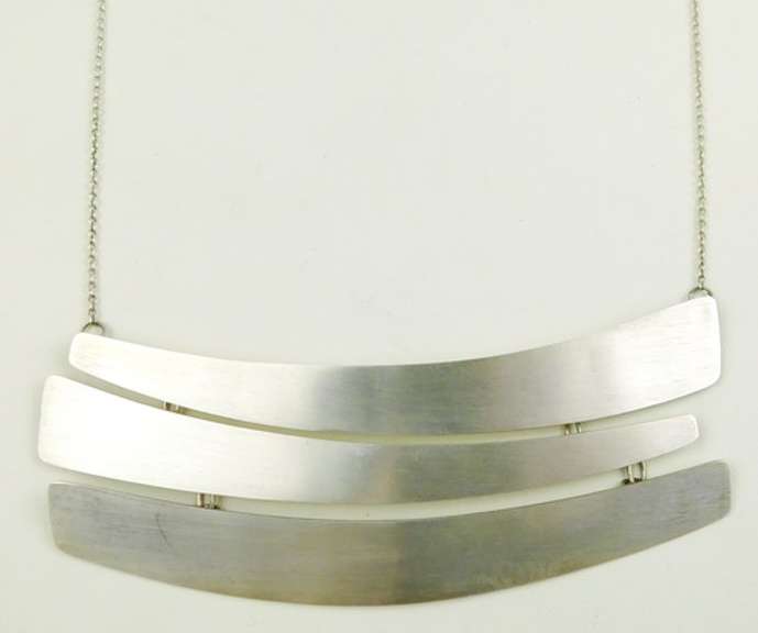 Sleek Sterling Silver Sculptured Statement Necklace