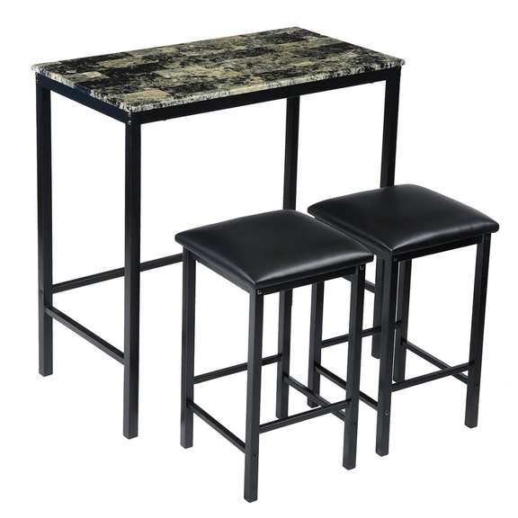 3 Piece Dining Table Set Table with 2 Leather Chairs