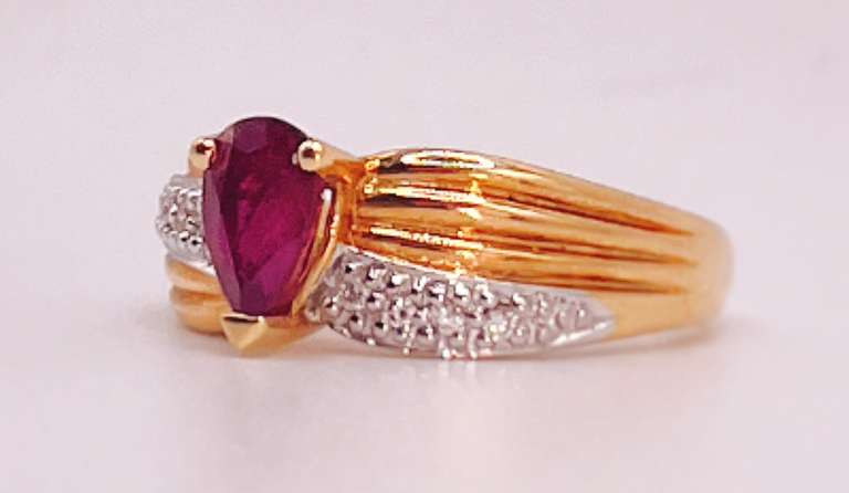 18kt Solid Yellow Gold, Ruby, and Diamond Band Ring