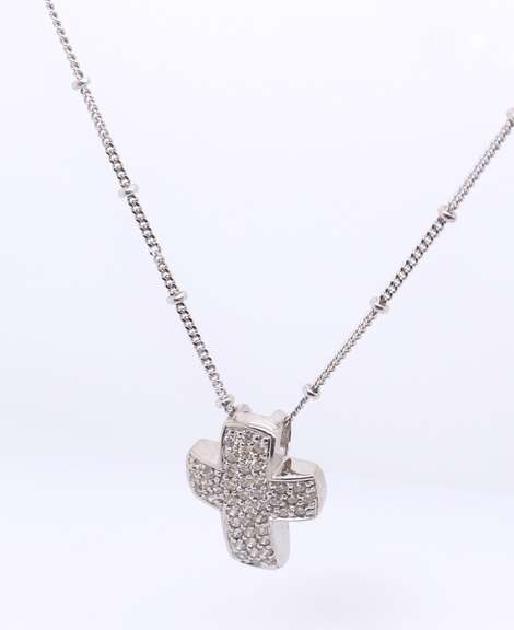 Dazzling White Gold Pave Diamond Cross on Saturn Chain