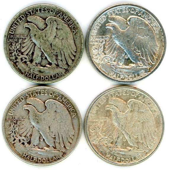4 Different Walking Liberty Silver Half Dollars