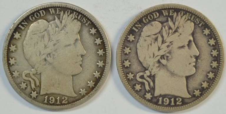 Sharp 1912-D & 1912-S Barber Half Dollars in Fine