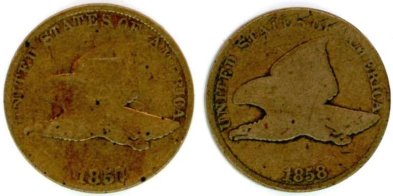 2 Different Flying Eagle Cents: 1857 & 1858