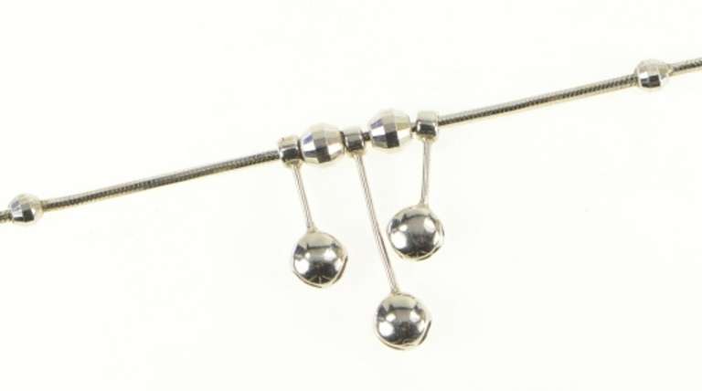 14K White Gold Squared Beaded Ball Fringe Chain Snake Necklace