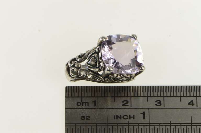Sterling Silver Faceted Cushion Amethyst Ornate Statement Pendant