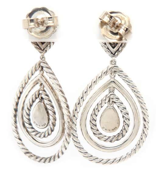 David Yurman Diamond Cable Classic Dangle Earrings in Sterling