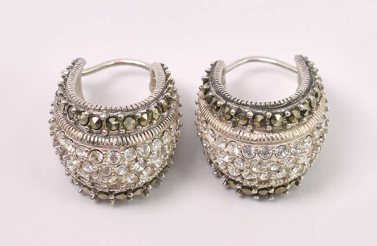 White Crystal Hoop Earrings In Sterling Silver