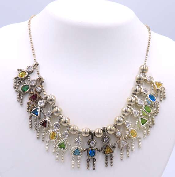 Vintage 925 Sterling Silver Birthstone Childred Figural Necklace