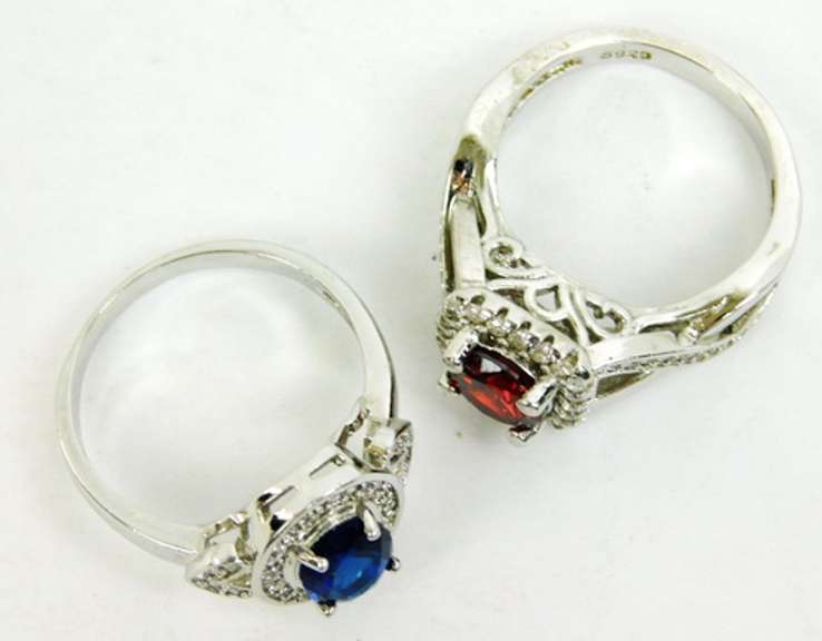 2 Sterling Silver Gemstone Halo Rings