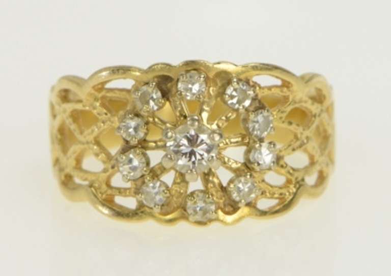 14K Yellow Gold 0.50 Ctw VS Diamond Cluster Filigree Vintage Ring