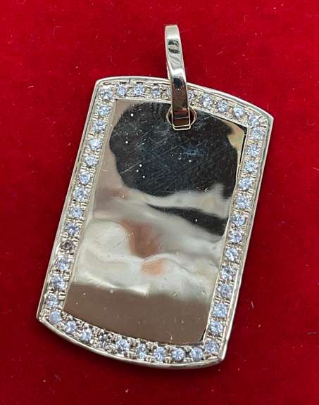 14K GOLD AND DIAMOND DOG TAG